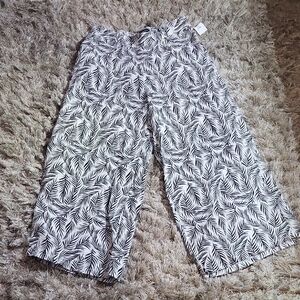 Tahari Black and White Leaf Print Pants